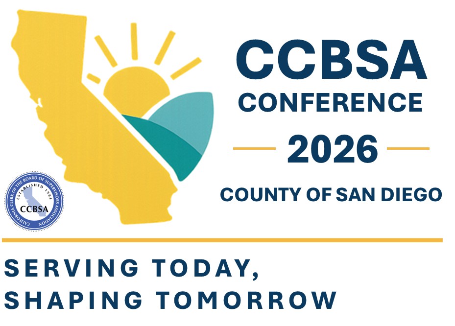 Conference logo with california state outline, sun, and the conference theme